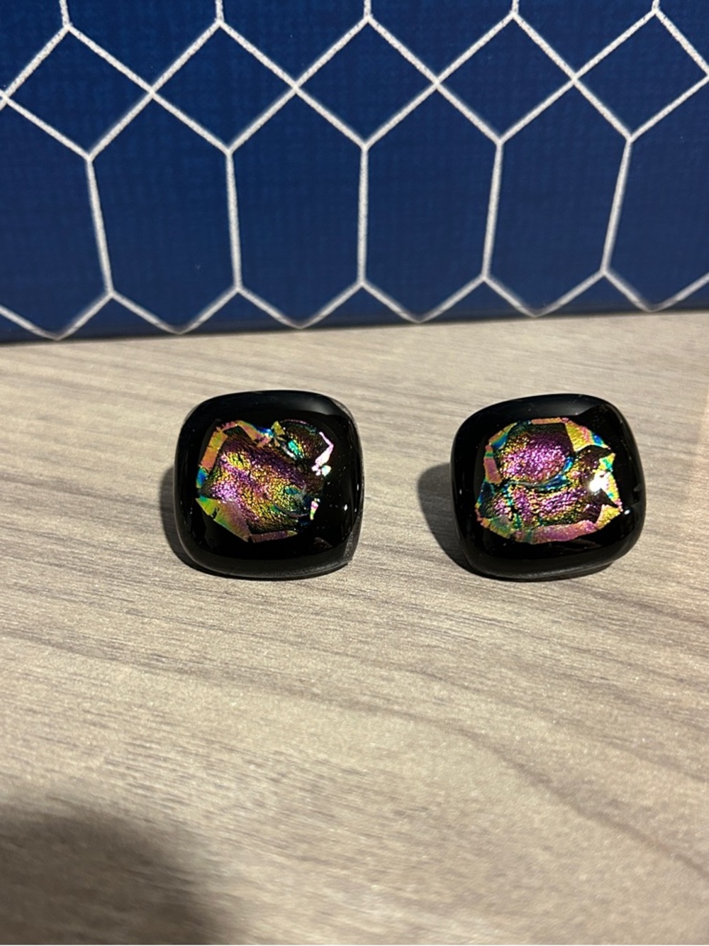 Iridescent Black Clip-on Earrings - Sparkle Accent